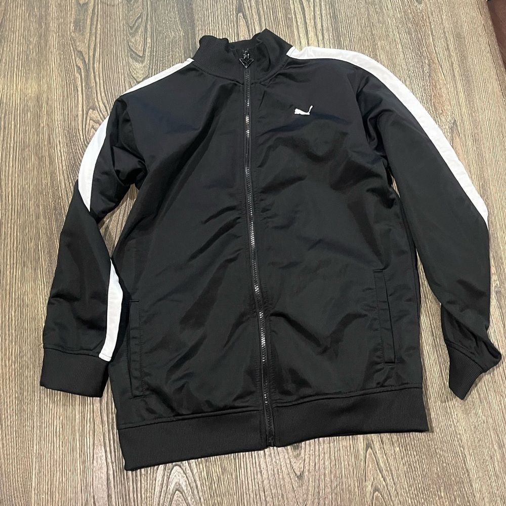 Puma Basic Tracksuit Jacket Boys Full Zip Mock Neck Black White Size XL